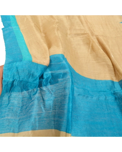 Sanskriti Vintage Dupatta Long Stole Chanderi Silk Blue Scarves Printed Veil DC-47838-Brown &amp; Blue-Printed Work-Chanderi Silk-5