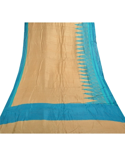 Sanskriti Vintage Dupatta Long Stole Chanderi Silk Blue Scarves Printed Veil DC-47838-Brown &amp; Blue-Printed Work-Chanderi Silk-7
