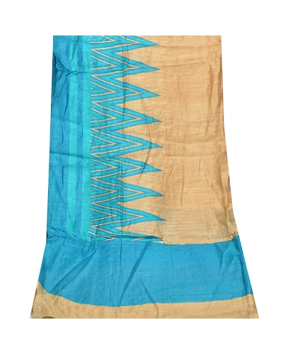 Sanskriti Vintage Dupatta Long Stole Chanderi Silk Blue Scarves Printed Veil DC-47838-Brown &amp; Blue-Printed Work-Chanderi Silk-8