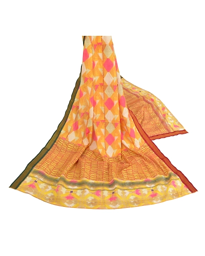 Sanskriti Vintage Dupatta Long Stole Cotton Yellow Wrap Hijab Printed Scarves DC-47878-Yellow-Printed Work-Cotton-2