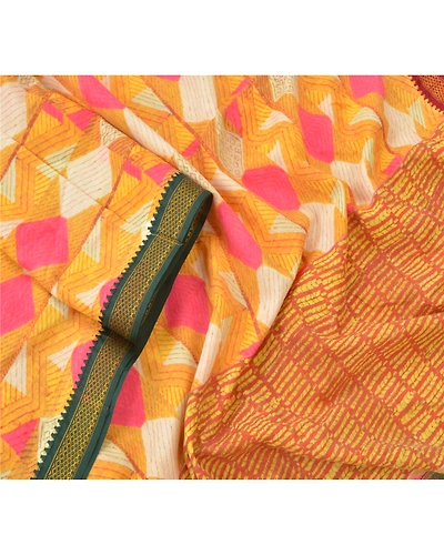 Sanskriti Vintage Dupatta Long Stole Cotton Yellow Wrap Hijab Printed Scarves DC-47878-Yellow-Printed Work-Cotton-3