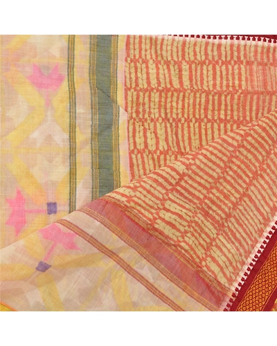 Sanskriti Vintage Dupatta Long Stole Cotton Yellow Wrap Hijab Printed Scarves DC-47878-Yellow-Printed Work-Cotton-4