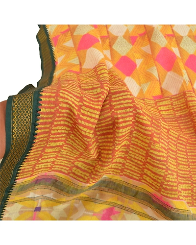 Sanskriti Vintage Dupatta Long Stole Cotton Yellow Wrap Hijab Printed Scarves DC-47878-Yellow-Printed Work-Cotton-5
