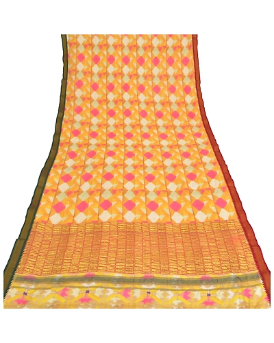 Sanskriti Vintage Dupatta Long Stole Cotton Yellow Wrap Hijab Printed Scarves DC-47878-Yellow-Printed Work-Cotton-7