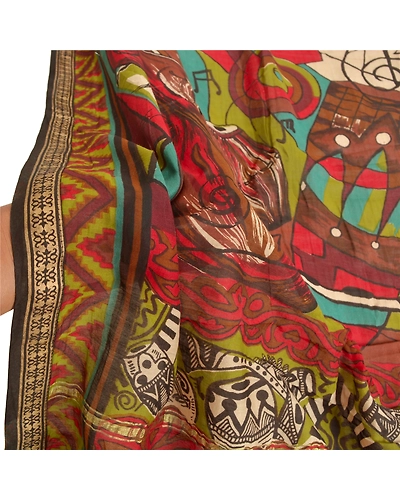 Sanskriti Vintage Dupatta Long Stole Chanderi Brown Hijab Printed Work Scarves DC-47879-Brown-Printed Work-Chanderi-5