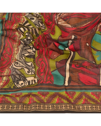 Sanskriti Vintage Dupatta Long Stole Chanderi Brown Hijab Printed Work Scarves DC-47879-Brown-Printed Work-Chanderi-6