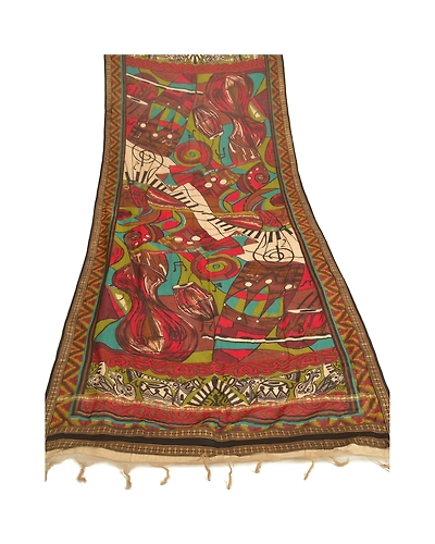 Sanskriti Vintage Dupatta Long Stole Chanderi Brown Hijab Printed Work Scarves DC-47879-Brown-Printed Work-Chanderi-7