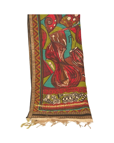 Sanskriti Vintage Dupatta Long Stole Chanderi Brown Hijab Printed Work Scarves DC-47879-Brown-Printed Work-Chanderi-8