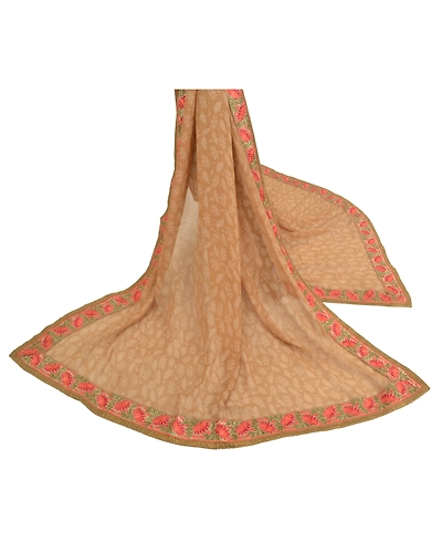 Sanskriti Vintage Dupatta Long Stole Pure Georgette Beige Hijab Printed Scarves DC-47907-Beige-Printed-Pure Georgette-2