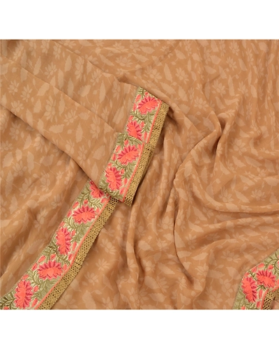 Sanskriti Vintage Dupatta Long Stole Pure Georgette Beige Hijab Printed Scarves DC-47907-Beige-Printed-Pure Georgette-3