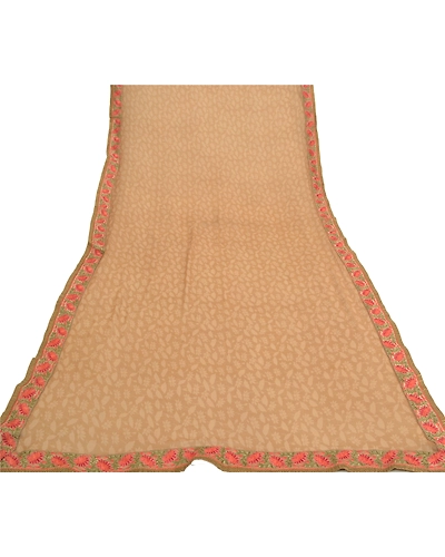 Sanskriti Vintage Dupatta Long Stole Pure Georgette Beige Hijab Printed Scarves DC-47907-Beige-Printed-Pure Georgette-7