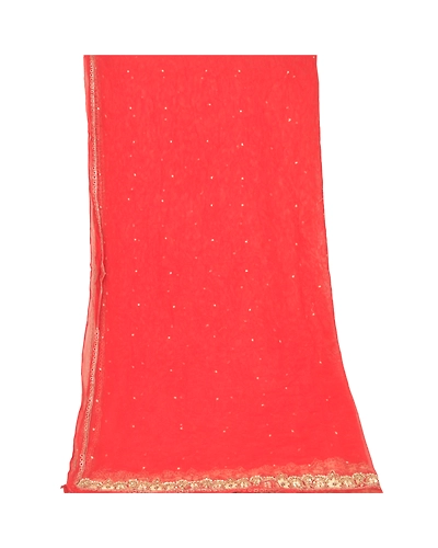 Sanskriti Vintage Dupatta Long Stole Net Mesh Red Veil Hand Beaded Scarves dc-47955-Red-Zardozi Work-Net Mesh-8