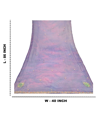 Sanskriti Vintage Dupatta Long Stole Pure Chiffon Silk Purple Tie &amp; Dye Scarves DC-47959-Purple &amp; Blue-Zari Work-Pure Chiffon Silk-1