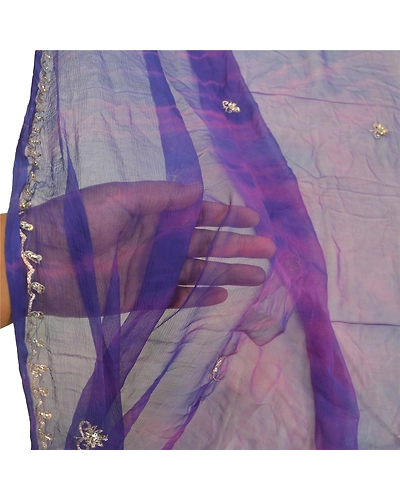 Sanskriti Vintage Dupatta Long Stole Pure Chiffon Silk Purple Tie &amp; Dye Scarves DC-47959-Purple &amp; Blue-Zari Work-Pure Chiffon Silk-5