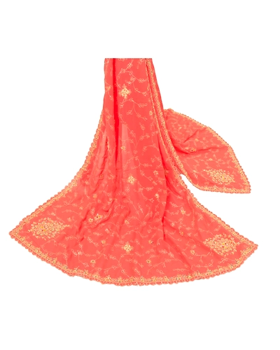 Sanskriti Vintage Dupatta Long Stole Georgette Peach Veil Hand Beaded Scarves DC-47995-Peach-Zardozi Work-Georgette-2