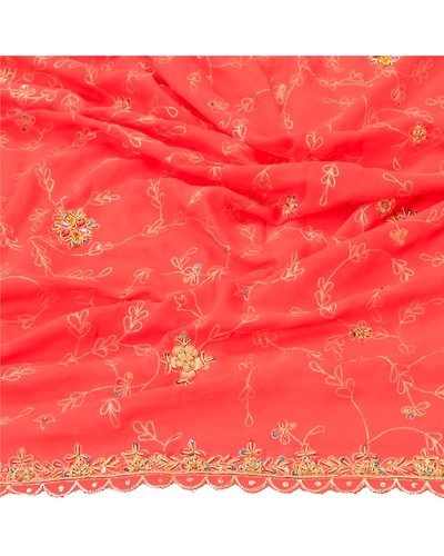 Sanskriti Vintage Dupatta Long Stole Georgette Peach Veil Hand Beaded Scarves DC-47995-Peach-Zardozi Work-Georgette-6