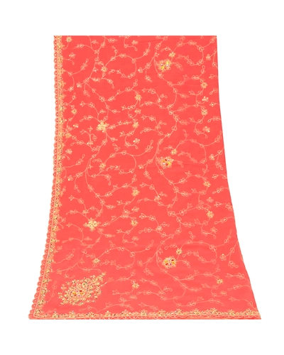 Sanskriti Vintage Dupatta Long Stole Georgette Peach Veil Hand Beaded Scarves DC-47995-Peach-Zardozi Work-Georgette-8