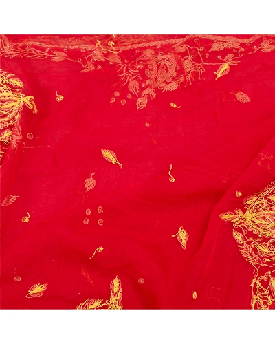 Sanskriti Vintage Dupatta Long Stole Pure Chiffon Silk Red Hand Beaded Scarves DC-48045-Dark Red-Zardozi Work-Pure Chiffon Silk-4
