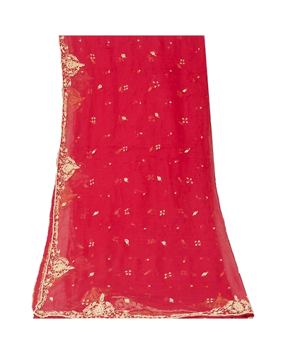 Sanskriti Vintage Dupatta Long Stole Pure Chiffon Silk Red Hand Beaded Scarves DC-48045-Dark Red-Zardozi Work-Pure Chiffon Silk-8