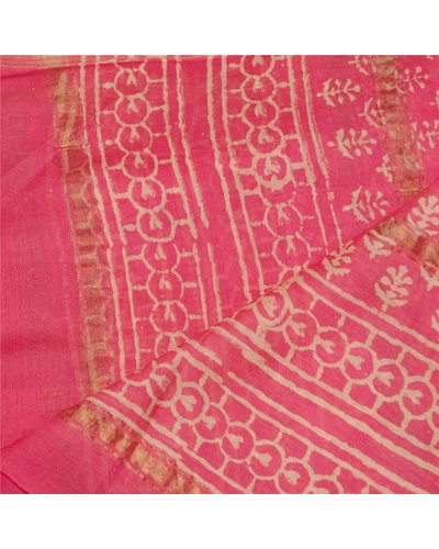 Sanskriti Vintage Dupatta Long Stole Chanderi Hijab Green Block Printed Scarves DC-48076-Green &amp; Pink-Printed Work-Chanderi-4