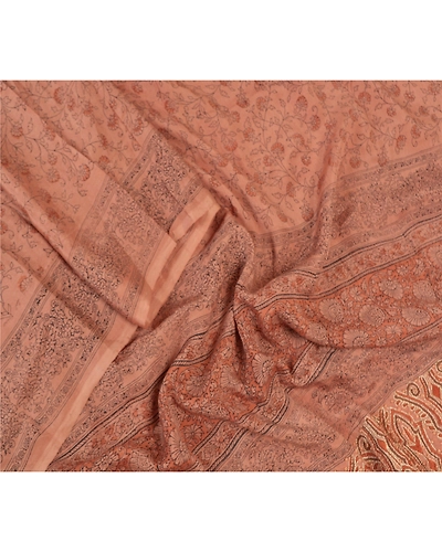 Sanskriti Vintage Dupatta Long Stole Pure Silk Brown Hand Embroidered Scarves DC-48091-Shade Of Brown-Printed Work-Pure Silk-3