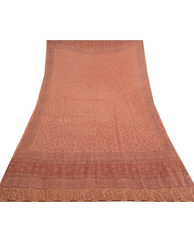 Sanskriti Vintage Dupatta Long Stole Pure Silk Brown Hand Embroidered Scarves DC-48091-Shade Of Brown-Printed Work-Pure Silk-7