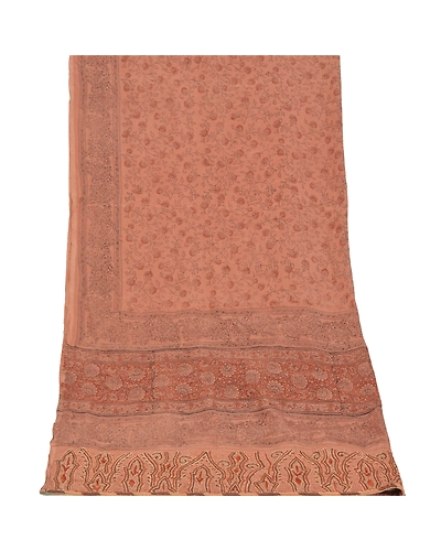 Sanskriti Vintage Dupatta Long Stole Pure Silk Brown Hand Embroidered Scarves DC-48091-Shade Of Brown-Printed Work-Pure Silk-8