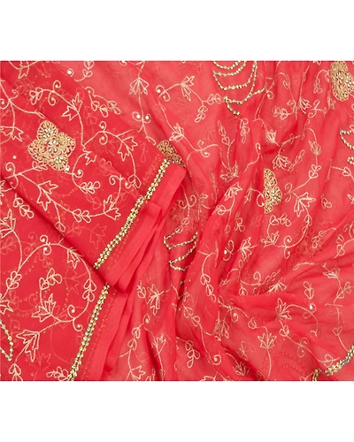 Sanskriti Vintage Dupatta Long Stole Georgette Dark Red Hand Beaded Scarves DC-48135-Dark Red-Sequins Work-Georgette-3