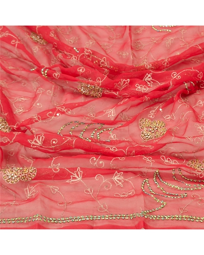 Sanskriti Vintage Dupatta Long Stole Georgette Dark Red Hand Beaded Scarves DC-48135-Dark Red-Sequins Work-Georgette-6