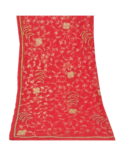 Sanskriti Vintage Dupatta Long Stole Georgette Dark Red Hand Beaded Scarves DC-48135-Dark Red-Sequins Work-Georgette-8