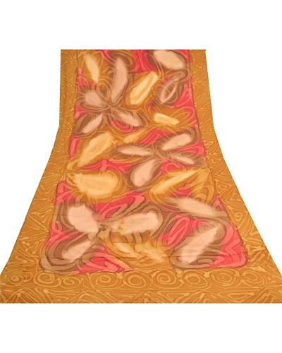 Sanskriti Vintage Dupatta Long Stole Crepe Silk Mustard Soft Printed Scarves DC-48207-Shade Of Mustard-Printed Work-Crepe Silk-7