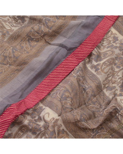 Sanskriti Vintage Dupatta Long Stole Cotton Grey Printed/Painted Wrap Scarves DC-48212-Cream &amp; Grey-Printed Work-Cotton-1