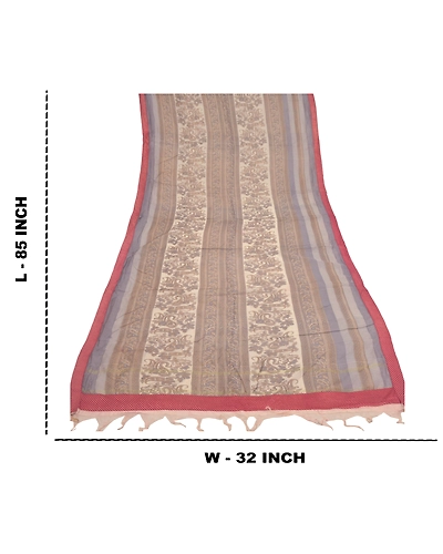Sanskriti Vintage Dupatta Long Stole Cotton Grey Printed/Painted Wrap Scarves DC-48212-Cream &amp; Grey-Printed Work-Cotton-2