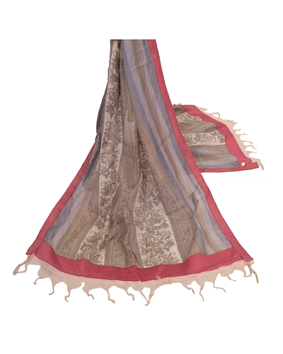 Sanskriti Vintage Dupatta Long Stole Cotton Grey Printed/Painted Wrap Scarves DC-48212-Cream &amp; Grey-Printed Work-Cotton-3