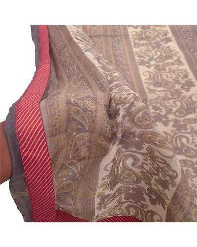 Sanskriti Vintage Dupatta Long Stole Cotton Grey Printed/Painted Wrap Scarves DC-48212-Cream &amp; Grey-Printed Work-Cotton-6