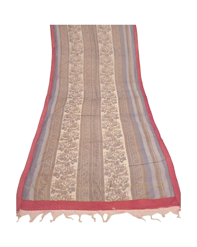 Sanskriti Vintage Dupatta Long Stole Cotton Grey Printed/Painted Wrap Scarves DC-48212-Cream &amp; Grey-Printed Work-Cotton-8