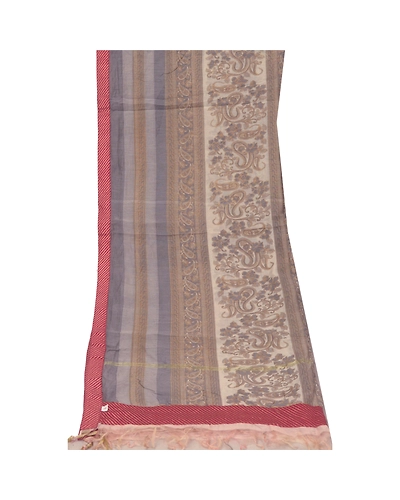 Sanskriti Vintage Dupatta Long Stole Cotton Grey Printed/Painted Wrap Scarves DC-48212-Cream &amp; Grey-Printed Work-Cotton-9