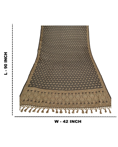 Sanskriti Vintage Dupatta Long Stole Cotton Black Hand-Woven Wrap Hijab DC-48297-Black-Woven Work-Cotton-1
