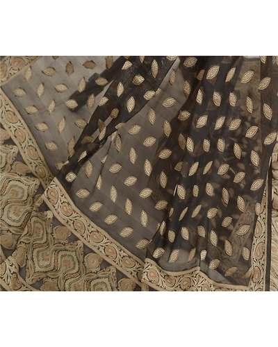 Sanskriti Vintage Dupatta Long Stole Cotton Black Hand-Woven Wrap Hijab DC-48297-Black-Woven Work-Cotton-2