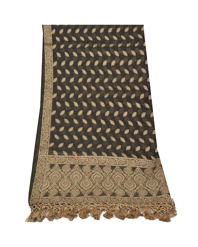 Sanskriti Vintage Dupatta Long Stole Cotton Black Hand-Woven Wrap Hijab DC-48297-Black-Woven Work-Cotton-9