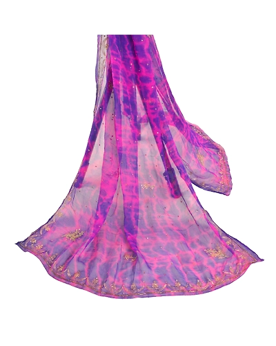 Sanskriti Vintage Dupatta Long Stole Pure Chiffon Silk Pink Handmade Tie- Dye DC-48338-Pink &amp; Blue-Zari Work-Pure Chiffon Silk-2