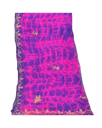 Sanskriti Vintage Dupatta Long Stole Pure Chiffon Silk Pink Handmade Tie- Dye DC-48338-Pink &amp; Blue-Zari Work-Pure Chiffon Silk-8