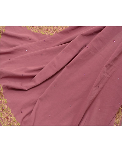 Sanskriti Vintage Dupatta Long Stole Crepe Silk Mauve Hand-Beaded Wrap Scarves DC-48341-Shade Of Mauve-Thread Work-Crepe Silk-2
