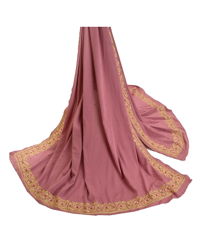Sanskriti Vintage Dupatta Long Stole Crepe Silk Mauve Hand-Beaded Wrap Scarves DC-48341-Shade Of Mauve-Thread Work-Crepe Silk-3