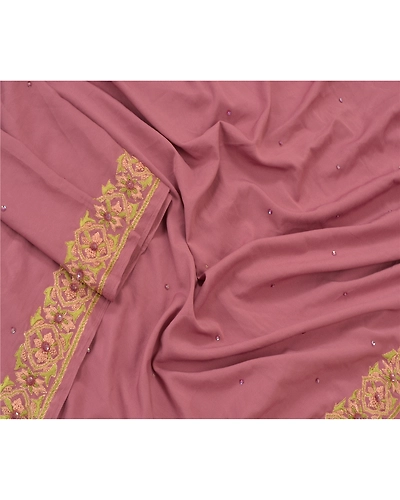 Sanskriti Vintage Dupatta Long Stole Crepe Silk Mauve Hand-Beaded Wrap Scarves DC-48341-Shade Of Mauve-Thread Work-Crepe Silk-4