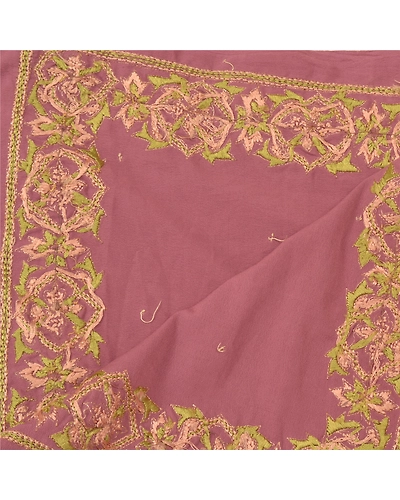 Sanskriti Vintage Dupatta Long Stole Crepe Silk Mauve Hand-Beaded Wrap Scarves DC-48341-Shade Of Mauve-Thread Work-Crepe Silk-5
