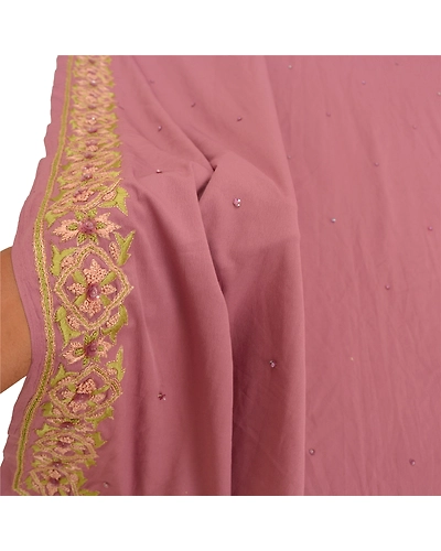 Sanskriti Vintage Dupatta Long Stole Crepe Silk Mauve Hand-Beaded Wrap Scarves DC-48341-Shade Of Mauve-Thread Work-Crepe Silk-6