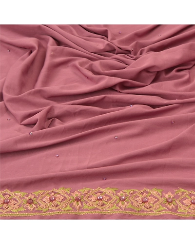 Sanskriti Vintage Dupatta Long Stole Crepe Silk Mauve Hand-Beaded Wrap Scarves DC-48341-Shade Of Mauve-Thread Work-Crepe Silk-7
