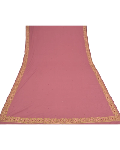 Sanskriti Vintage Dupatta Long Stole Crepe Silk Mauve Hand-Beaded Wrap Scarves DC-48341-Shade Of Mauve-Thread Work-Crepe Silk-8