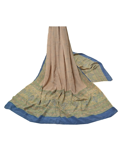 Sanskriti Vintage Dupatta Long Stole Crepe Pink Hijab Printed Wrap Scarves DC-48342-Shade Of Pink &amp; Blue-Printed Work-Cotton-3